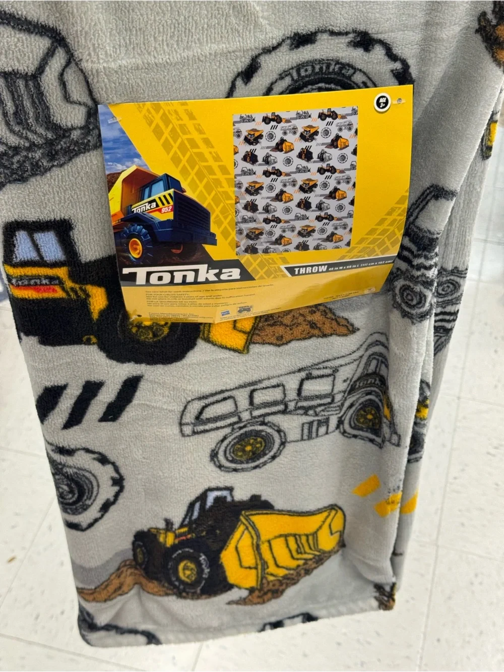 Gray, Yellow & Black Construction Truck Fleece Throw